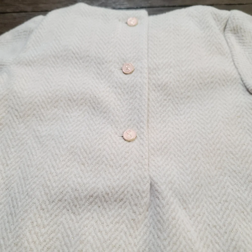 Tahari Beige Neutral Herringbone Bow Couture Baby Dress 3-6 Months